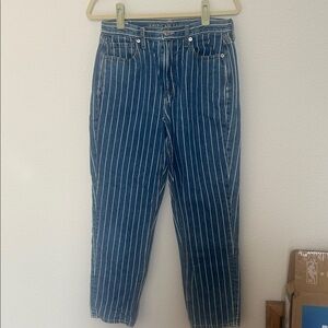 American Eagle Outfitters Blue and White Striped Straight Leg Jeans